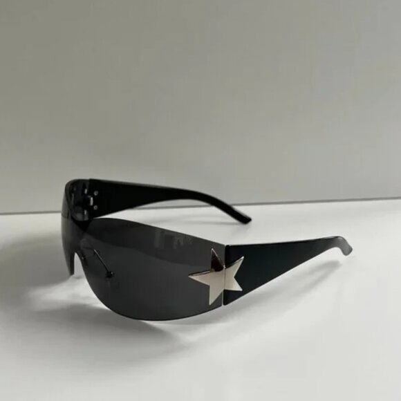 y2k 2000s vintage style black gray frameless star sunglasses - Picture 6 of 8
